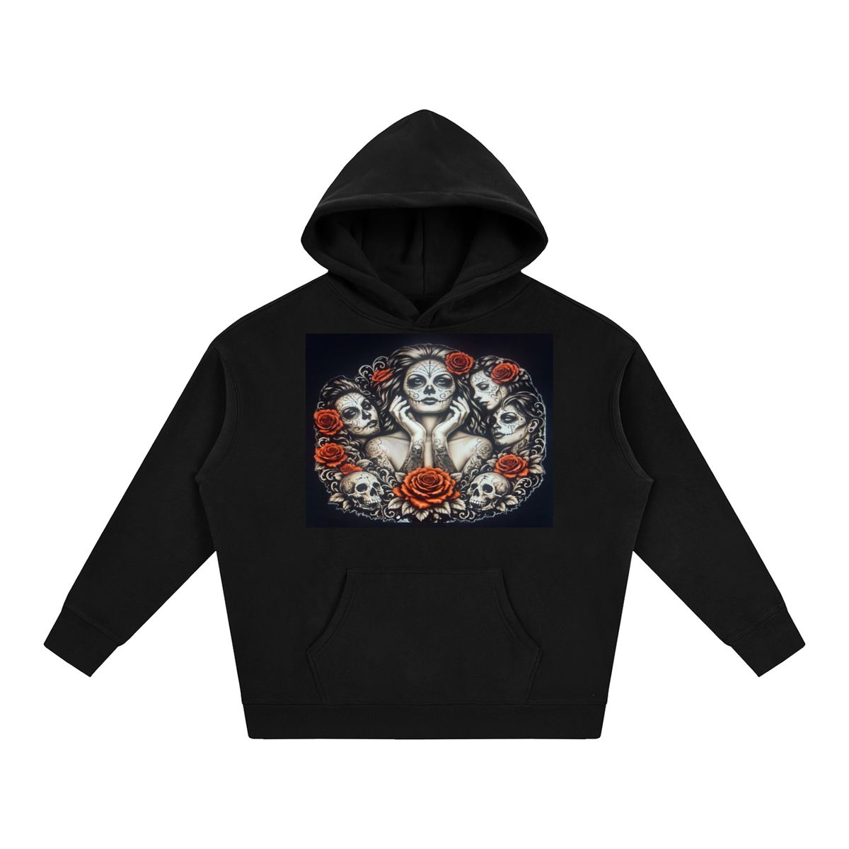 Sugar Skulls Black Hoodie – Dia de los Muertos Streetwear Pullover