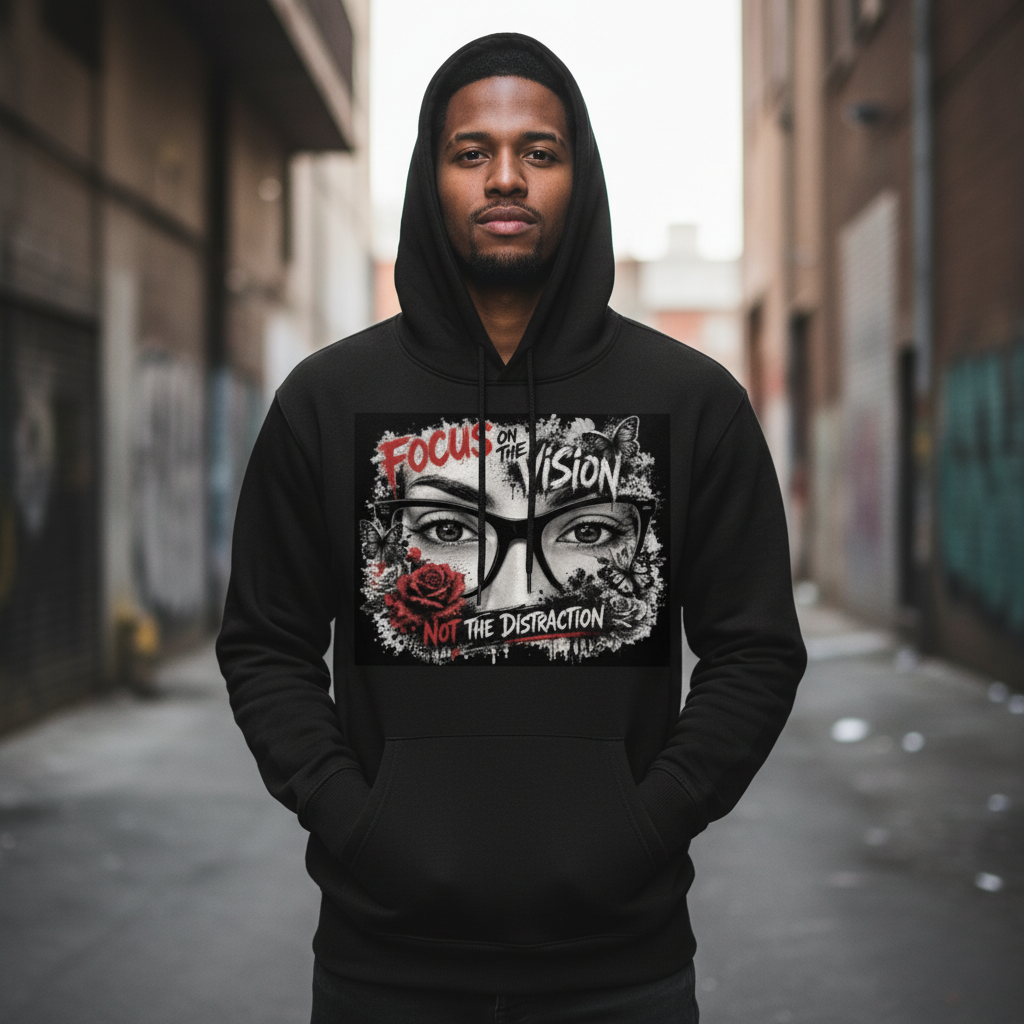 Focus Black Hoodie – Model Mockup Front View
