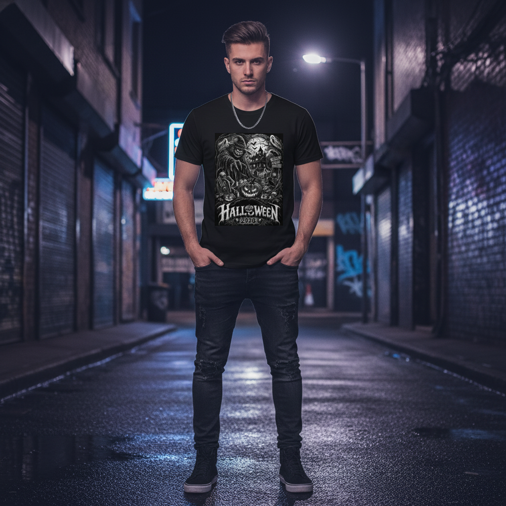 Halloween Graphic T-Shirt No. 2 – Model Mockup Front View